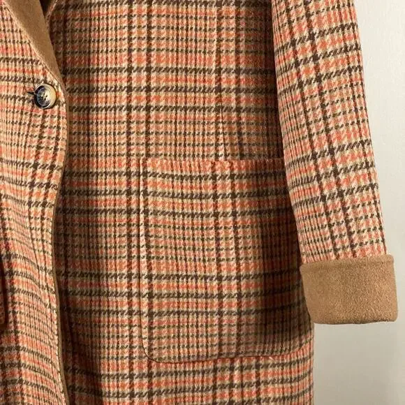 NEW Talbots Coat 12 Wool Blend Campfire Plaid Classic Lapel Patch Pockets Long - Picture 5 of 15